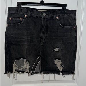 We The Free Black Distressed Denim Skirt